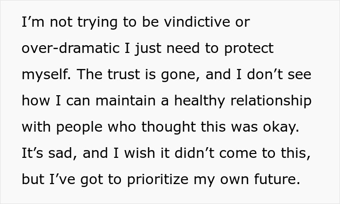Text displaying a woman prioritizing her finances over family relationships. Text displaying a woman prioritizing her finances over family relationships.