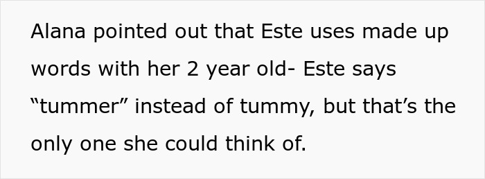 Text highlights use of nonsense baby talk, example includes "tummer" instead of tummy. Text highlights use of nonsense baby talk, example includes "tummer" instead of tummy.