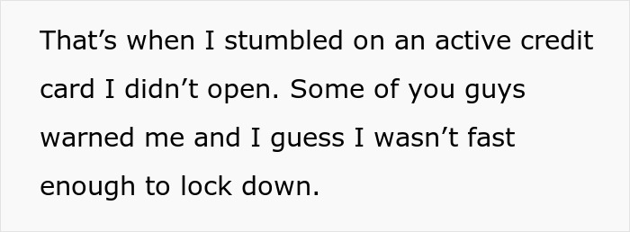 Text about financial mistake with credit card discovery and warnings. Text about financial mistake with credit card discovery and warnings.