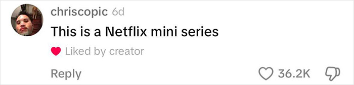 Comment on a social media post by "chriscopic" saying, "This is a Netflix mini series," about Luigi Mangione's nursing facilities. Comment on a social media post by "chriscopic" saying, "This is a Netflix mini series," about Luigi Mangione's nursing facilities.