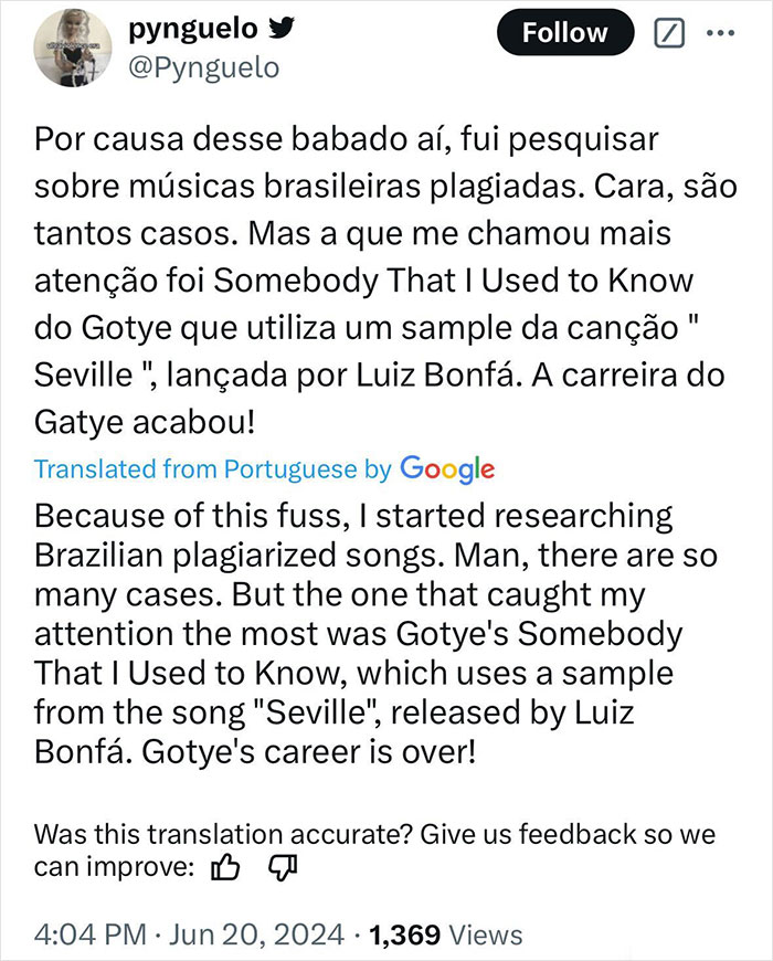 Tweet discussing Adele song plagiarism claim and global withdrawal ordered by Brazilian judge. Tweet discussing Adele song plagiarism claim and global withdrawal ordered by Brazilian judge.