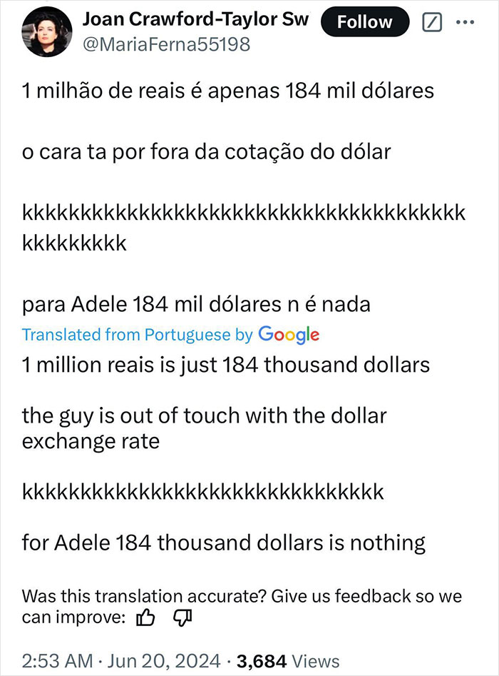 Tweet comments on exchange rate and Adele song plagiarism ruling in Brazil. Tweet comments on exchange rate and Adele song plagiarism ruling in Brazil.