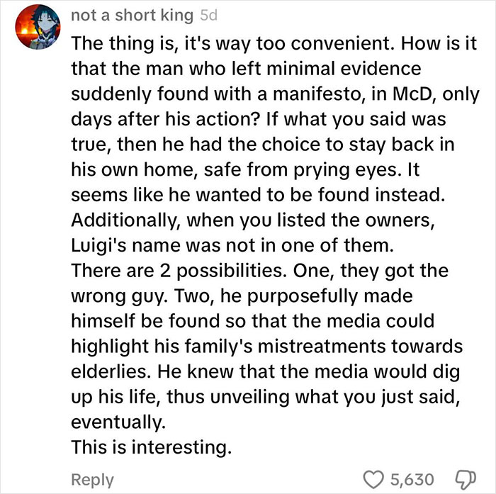 Comment discussing Luigi Mangione's family nursing facilities and potential media strategy. Comment discussing Luigi Mangione's family nursing facilities and potential media strategy.
