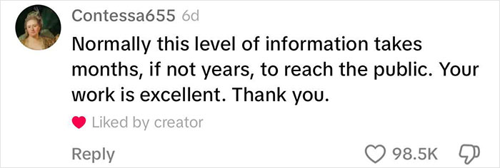 Comment praising investigation into Luigi Mangione's family nursing facilities issues, liked by 98.5K users. Comment praising investigation into Luigi Mangione's family nursing facilities issues, liked by 98.5K users.