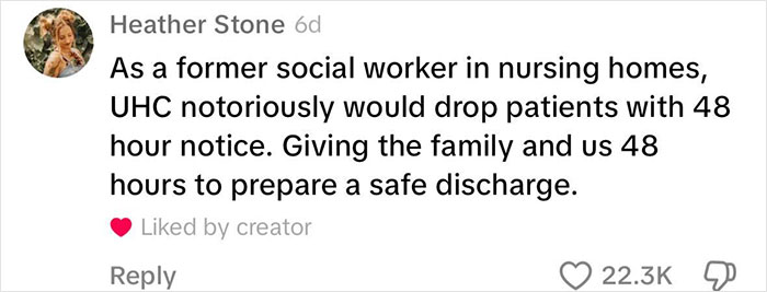 Comment discussing issues with Luigi Mangione's family nursing facilities, mentioning 48-hour patient discharge notice. Comment discussing issues with Luigi Mangione's family nursing facilities, mentioning 48-hour patient discharge notice.