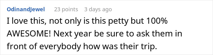 A Reddit comment about forgetting a Christmas present, with a recommendation for future questioning about a trip. A Reddit comment about forgetting a Christmas present, with a recommendation for future questioning about a trip.