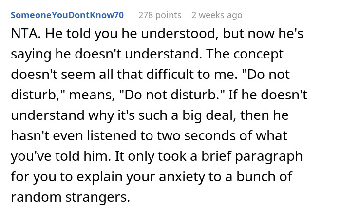 Reddit comment discussing the frustration of a woman being interrupted during a critical job test. Reddit comment discussing the frustration of a woman being interrupted during a critical job test.