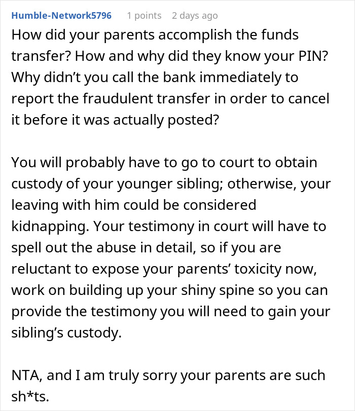 Comment advising on legal steps against parents’ demands for daughter’s money. Comment advising on legal steps against parents’ demands for daughter’s money.