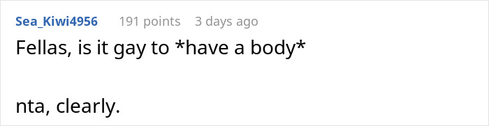 Screenshot of a comment in a family drama about gay assumptions with humorous tone. Screenshot of a comment in a family drama about gay assumptions with humorous tone.