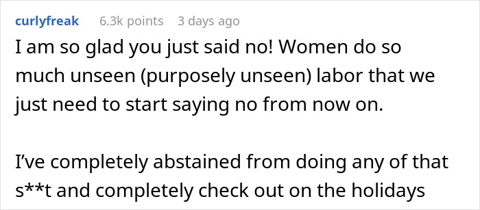 Text screenshot about women saying no to unseen labor during office Christmas party. Text screenshot about women saying no to unseen labor during office Christmas party.