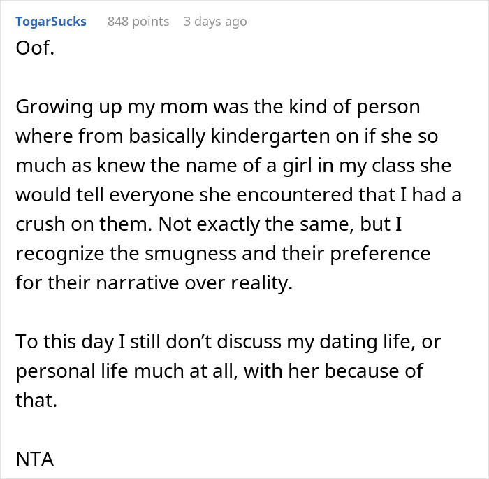 Text describing a son confronting his mom's assumptions about his sexuality. Text describing a son confronting his mom's assumptions about his sexuality.