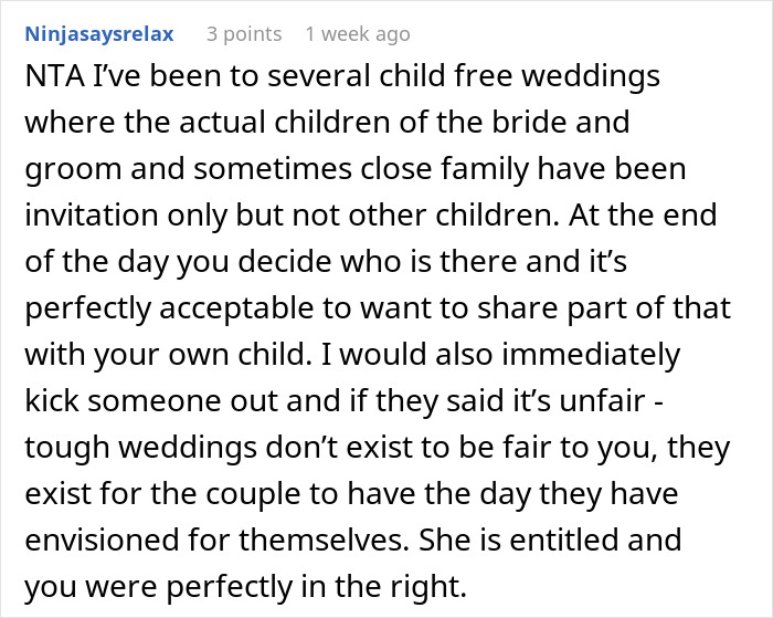 Text discussing child-free weddings and the debate on including the bride's child. Text discussing child-free weddings and the debate on including the bride's child.