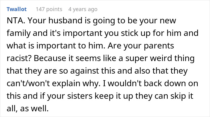 Text discussing a bride banning parents from the wedding over mocking fiancé's tradition. Text discussing a bride banning parents from the wedding over mocking fiancé's tradition.