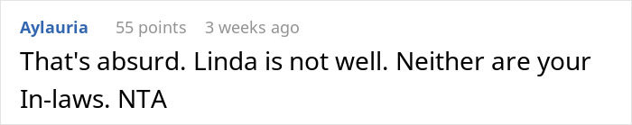 Screenshot of a Reddit comment about a wedding cake controversy involving in-laws. Screenshot of a Reddit comment about a wedding cake controversy involving in-laws.