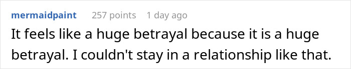 Reddit comment discussing feelings about boyfriend hiding birth control pills, mentioning betrayal in relationships. Reddit comment discussing feelings about boyfriend hiding birth control pills, mentioning betrayal in relationships.