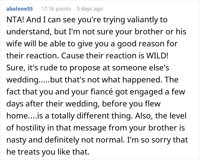 Text discussing etiquette on engagements and weddings, mentioning hostility from a brother. Text discussing etiquette on engagements and weddings, mentioning hostility from a brother.