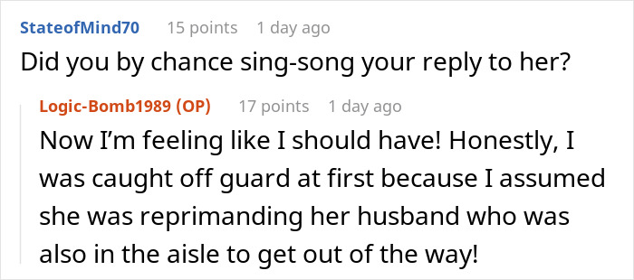 Reddit exchange about a mom ignoring her child's tantrum on a plane, discussing space and surprise reactions. Reddit exchange about a mom ignoring her child's tantrum on a plane, discussing space and surprise reactions.