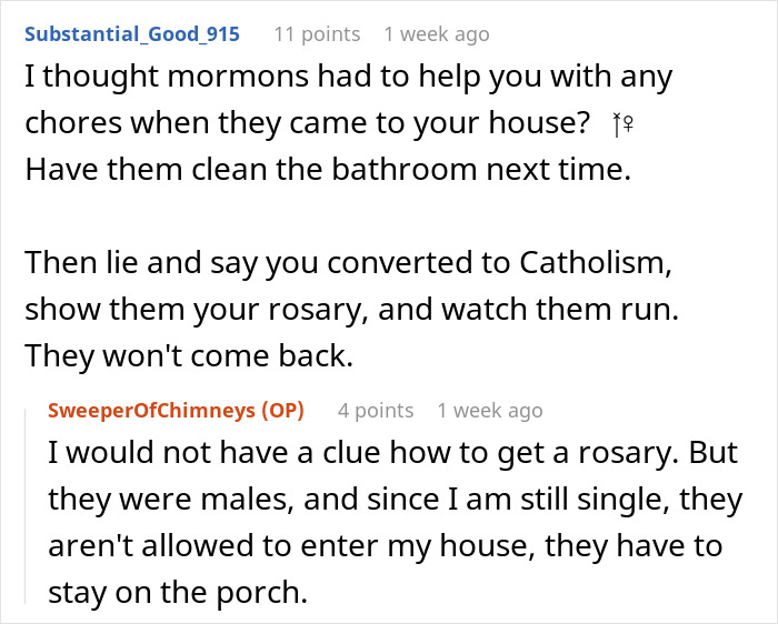 Text exchange humorously discussing interactions with persistent Mormons at home. Text exchange humorously discussing interactions with persistent Mormons at home.