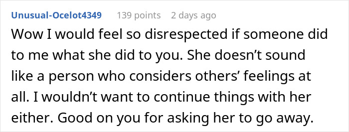 Comment discussing a girl being kicked out of a car after a date, mentioning disrespectful behavior. Comment discussing a girl being kicked out of a car after a date, mentioning disrespectful behavior.