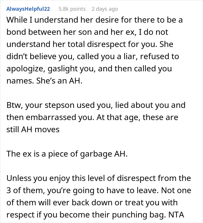 Reddit comment criticizing wife's behavior, siding with husband over disrespectful ex. Reddit comment criticizing wife's behavior, siding with husband over disrespectful ex.
