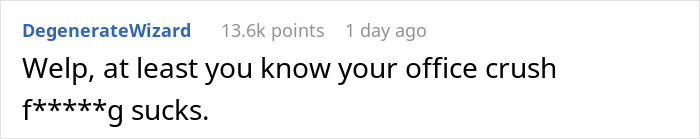 Comment on office crush causing HR director's breakdown, text on white background. Comment on office crush causing HR director's breakdown, text on white background.