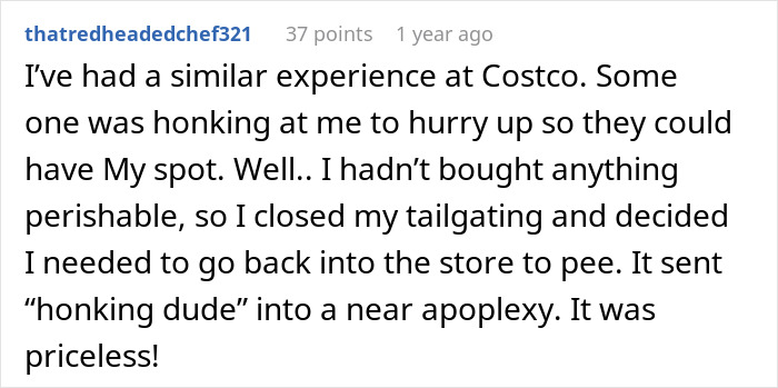 Costco shopper recounts experience with impatient driver in parking lot. Costco shopper recounts experience with impatient driver in parking lot.