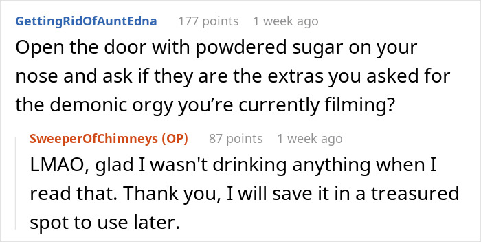 Reddit comments humorously discuss unexpected antics, showcasing persistent wit and lesson sharing. Reddit comments humorously discuss unexpected antics, showcasing persistent wit and lesson sharing.