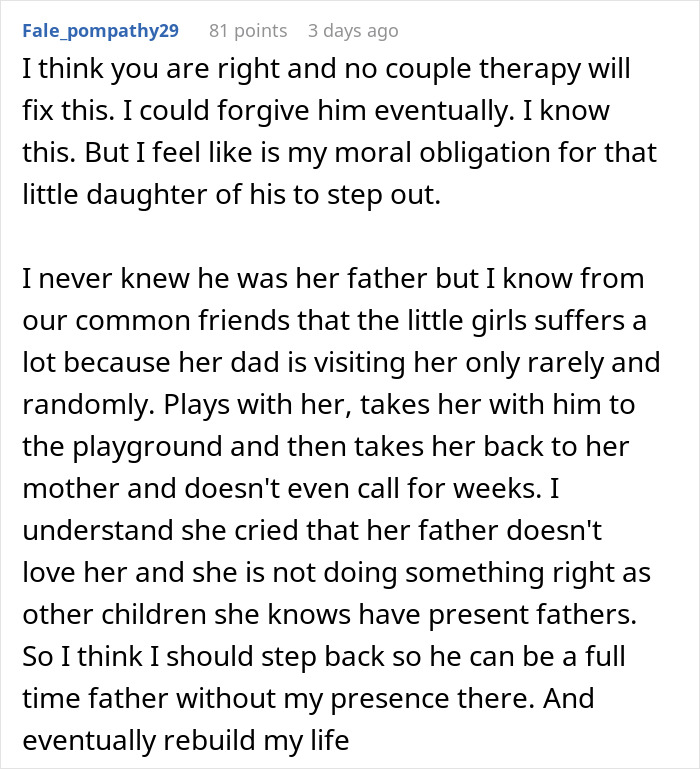 Image of a text post discussing a complex relationship involving a neighbour, daughter, and a husband's affair. Image of a text post discussing a complex relationship involving a neighbour, daughter, and a husband's affair.