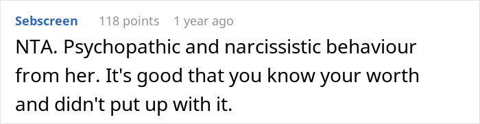 Reddit comment discussing behavior in a relationship test scenario. Reddit comment discussing behavior in a relationship test scenario.