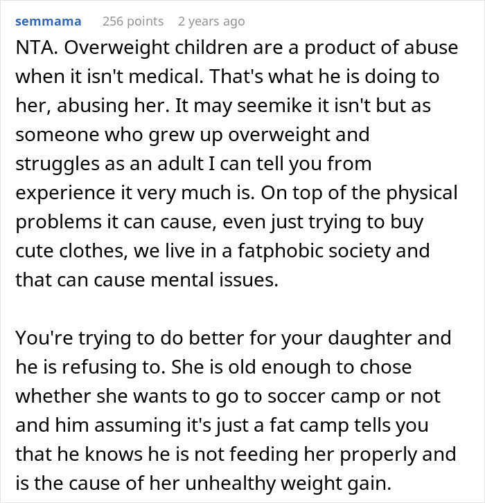 A comment discussing the impacts of feeding a daughter junk food and the controversy over "fat camp. A comment discussing the impacts of feeding a daughter junk food and the controversy over "fat camp.