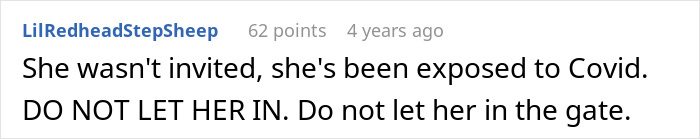 Comment expressing frustration about MIL showing up unannounced amidst COVID concerns. Comment expressing frustration about MIL showing up unannounced amidst COVID concerns.