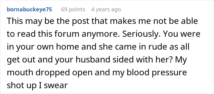 Text comment about MIL arriving unannounced and causing tension in the household. Text comment about MIL arriving unannounced and causing tension in the household.