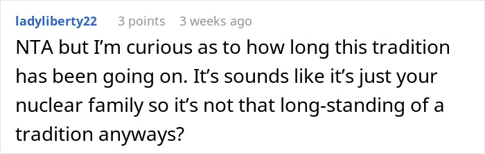 Reddit comment discussing breaking family tradition in naming babies. Reddit comment discussing breaking family tradition in naming babies.