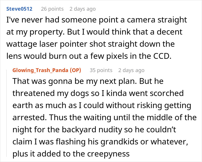 Text conversation about creative revenge against a difficult neighbor. Text conversation about creative revenge against a difficult neighbor.