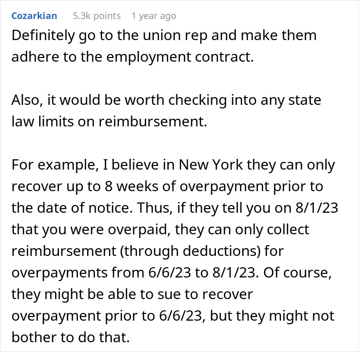 Text discussing employer overpayment demands and state law reimbursement limits. Text discussing employer overpayment demands and state law reimbursement limits.