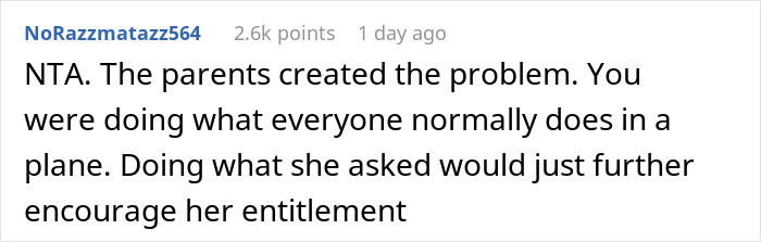 Reddit comment discussing child tantrum on plane and parent entitlement, gaining 2.6k points. Reddit comment discussing child tantrum on plane and parent entitlement, gaining 2.6k points.
