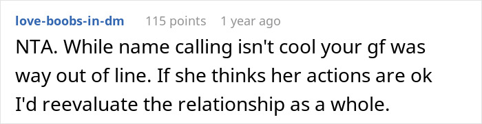 Reddit comment discussing name-calling and relationship dynamics. Reddit comment discussing name-calling and relationship dynamics.