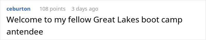 Comment about Great Lakes boot camp with misspelling in the word "attendee". Comment about Great Lakes boot camp with misspelling in the word "attendee".