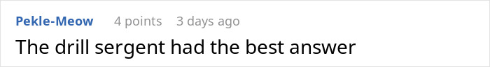 Reddit comment about a drill sergeant praised for having the best answer in a camp setting prank discussion. Reddit comment about a drill sergeant praised for having the best answer in a camp setting prank discussion.