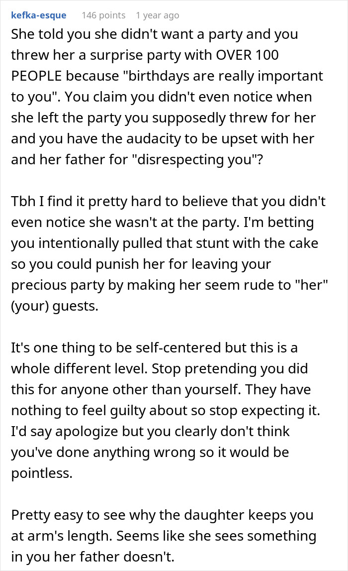Woman upset after stepdaughter leaves $10K party with 100 guests, Reddit comment explains reasons for daughter’s reaction. Woman upset after stepdaughter leaves $10K party with 100 guests, Reddit comment explains reasons for daughter’s reaction.