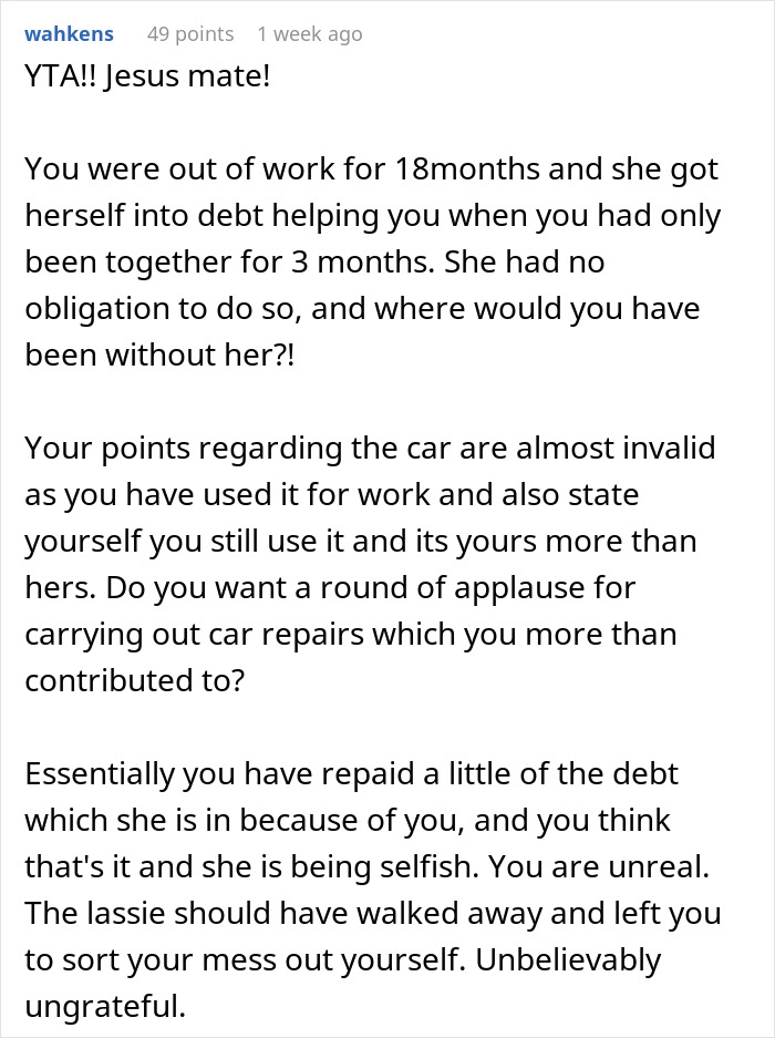 Text criticizing a partner for being ungrateful while unemployed. Text criticizing a partner for being ungrateful while unemployed.