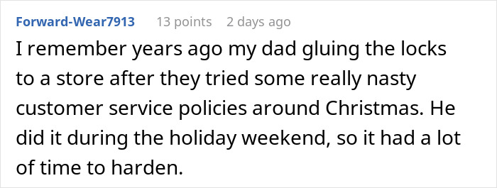 Screenshot of a Reddit comment discussing illegal parking and gluing locks. Screenshot of a Reddit comment discussing illegal parking and gluing locks.