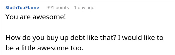 "Comment praising person for clearing debt of 1642 people, asking how they did it. "Comment praising person for clearing debt of 1642 people, asking how they did it.