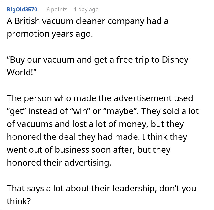 Text recounting a British vacuum company's promotion and the impact of their advertisement wording. Text recounting a British vacuum company's promotion and the impact of their advertisement wording.