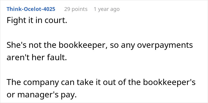 Text discussion on handling employer demands for a 16-month overpayment, suggesting legal action and responsibility shift. Text discussion on handling employer demands for a 16-month overpayment, suggesting legal action and responsibility shift.