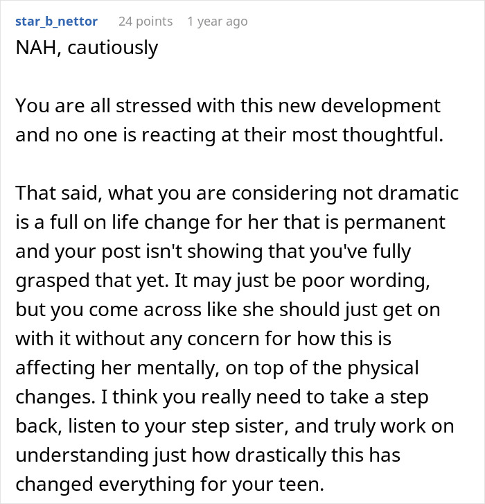 Text comment discussing daughter's disease and chores debate. Text comment discussing daughter's disease and chores debate.