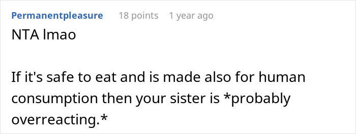 A comment discussing dog treat safety for human consumption, hinting at an overreaction. A comment discussing dog treat safety for human consumption, hinting at an overreaction.