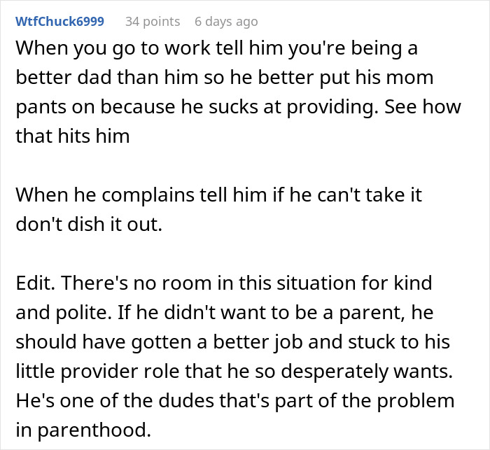Text discussing the dad-babysits-complains-hes-mom issue, emphasizing parenthood roles and responsibilities. Text discussing the dad-babysits-complains-hes-mom issue, emphasizing parenthood roles and responsibilities.