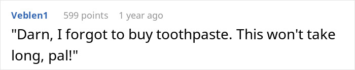 Text comment about forgetting toothpaste, related to a Costco grocery loading incident. Text comment about forgetting toothpaste, related to a Costco grocery loading incident.