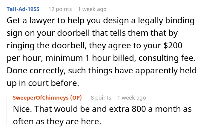 Reddit comments discussing a legally binding doorbell sign to deter persistent Mormons. Reddit comments discussing a legally binding doorbell sign to deter persistent Mormons.